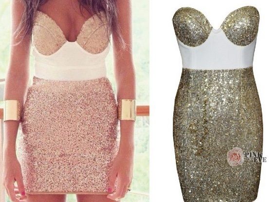 Vestido dourado e branco